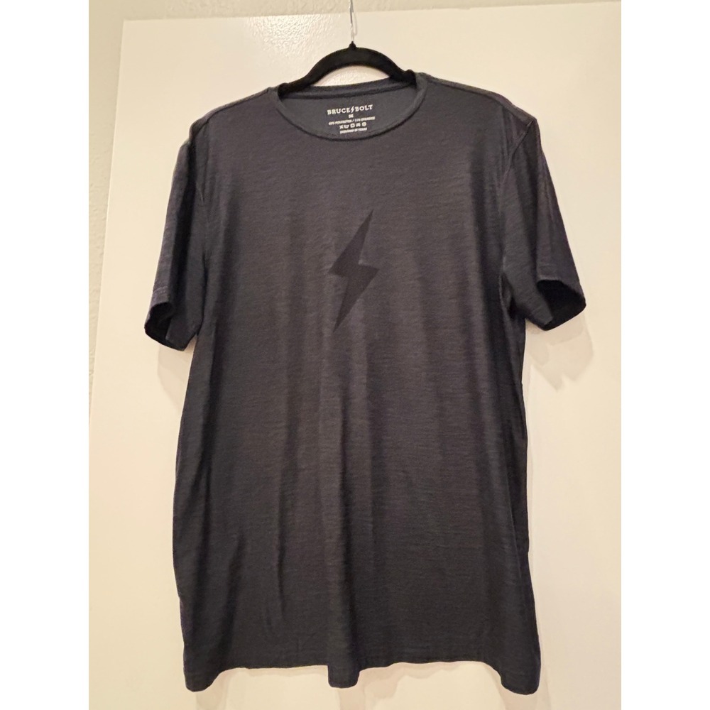 Bruce Bolt Mens Performance T-Shirt Charcoal Heather Gray Lightning Bolt Logo L